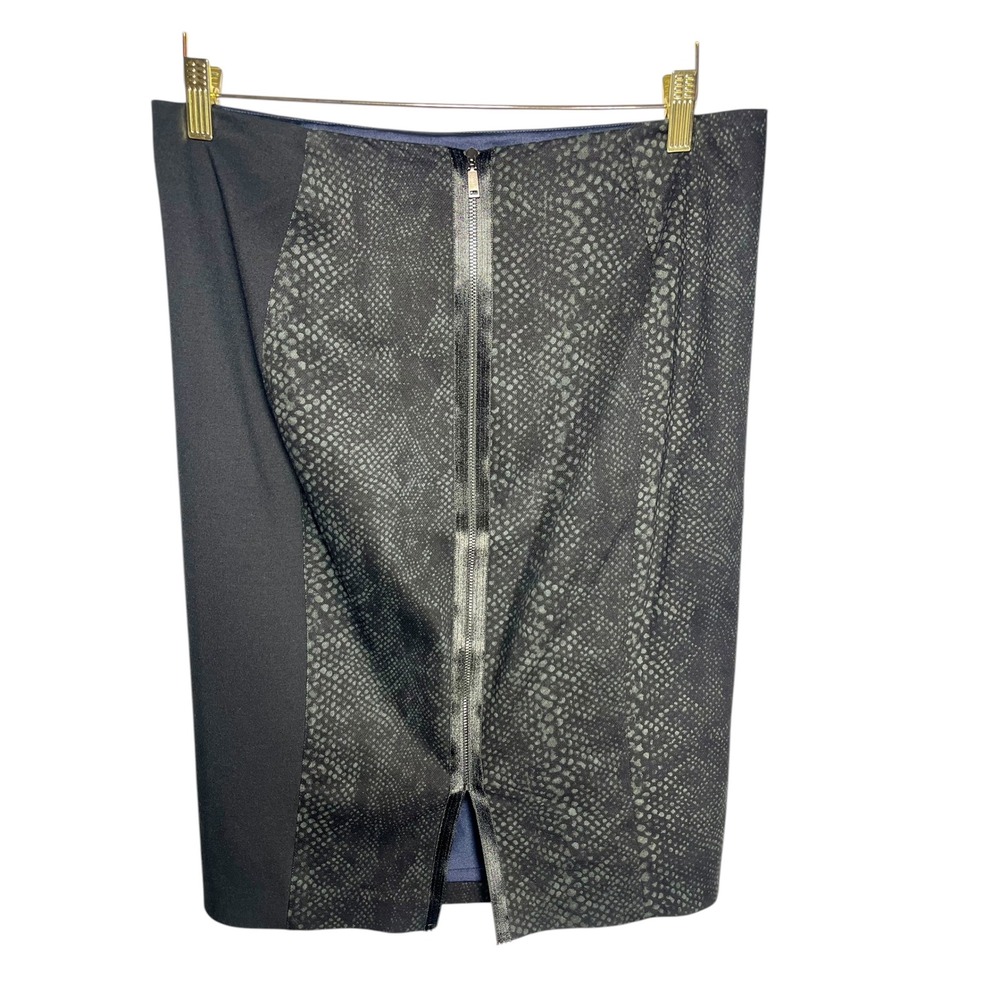 Elie Tahari Size 10 Pencil Skirt Black Snakeskin Print Color Block Lined - Picture 3 of 9